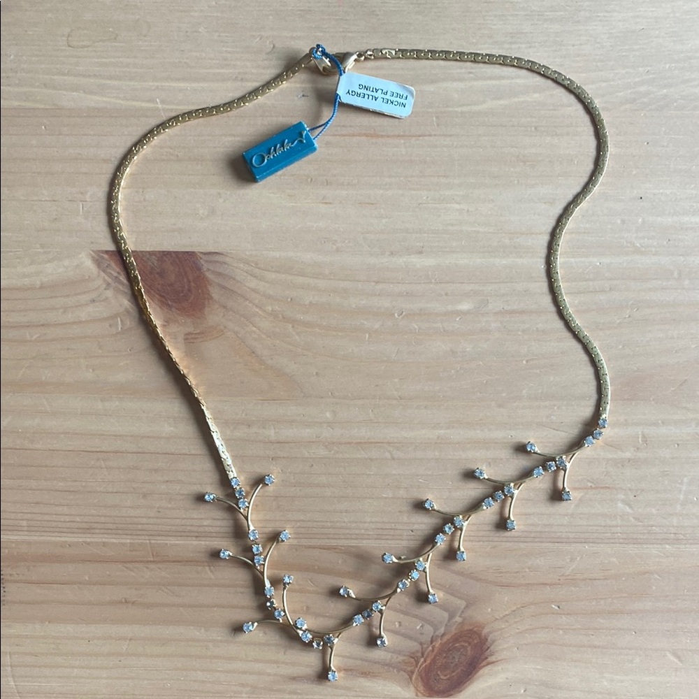 Ooh La La French Designer Vintage Gold Necklace with Crystal Accents